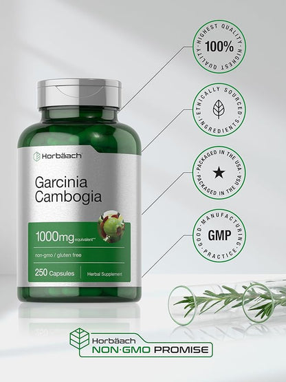 Horbaach Garcinia Cambogia Extract Pills | 1000mg | 250 Capsules | Herbal Extract Supplement | Non-GMO, Gluten Free