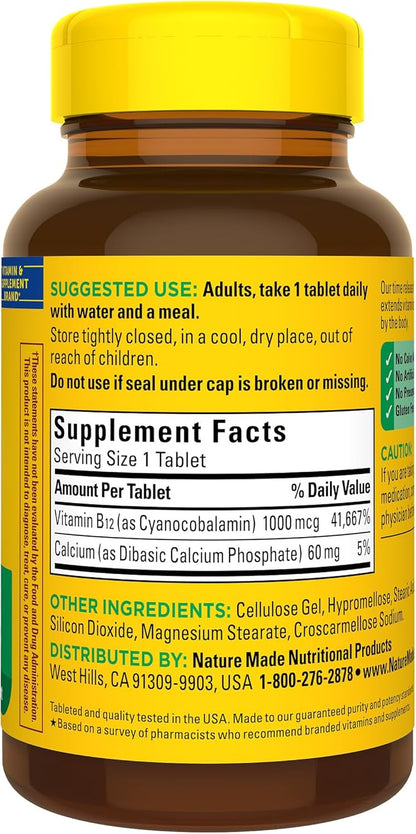 Nature Made Vitamin B12 1000 mcg, Dietary Supplement For Energy Metabolism Support, 160 Time Release Tablets, 160 Day Supply