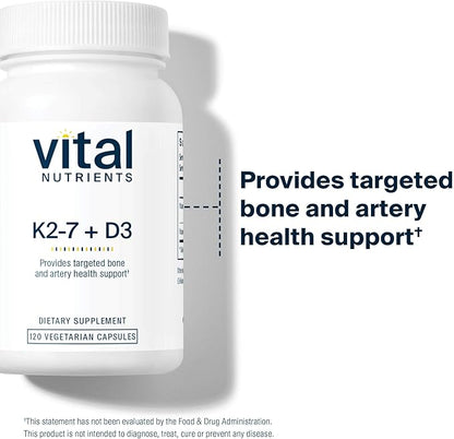 Vital Nutrients Vitamin D3 + K2 | 2000 IU | Vitamin D3 K2 Supplement | Vitamin D Complex for Healthy Calcium Levels, Muscle & Bone Health | Gluten, Dairy, Soy Free | 120 Capsules