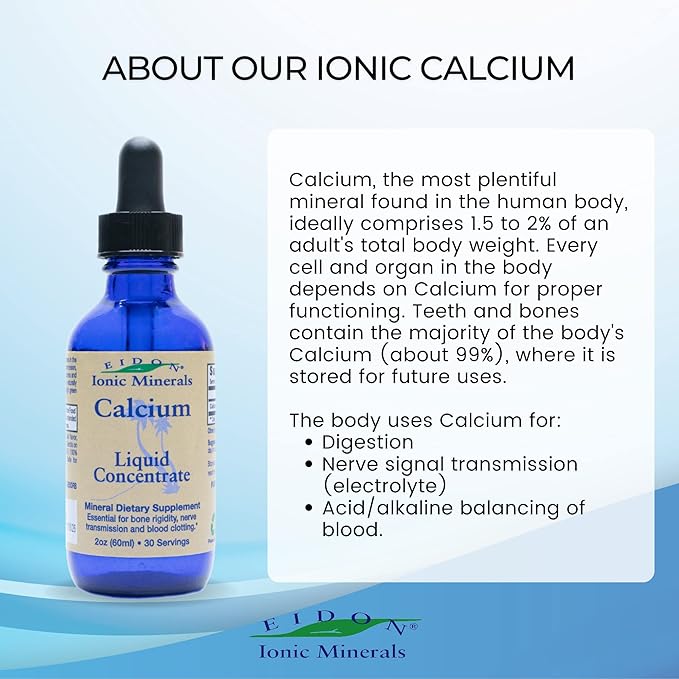 Eidon Ionic Minerals Calcium - Calcium Supplement, Liquid Concentrate, Mineral Dietary Supplement for Healthy Teeth, Bone Strength & Muscle Function - 2 Ounce Bottle