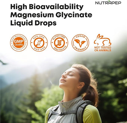 Liquid Magnesium Glycinate Drops Supplement - 500mg Cortisol Complex with L-Theanine Ashwagandha Vitamin B6 Chamomile - Wellness Sleep Stress Mood Support for Adults Men Women