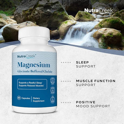 Magnesium Glycinate 400mg Buffered Chelate | Gentle Bioavailable Formula Supports Restful Sleep and Relaxed Muscles - 60 Magnesium Glycinate Capsules