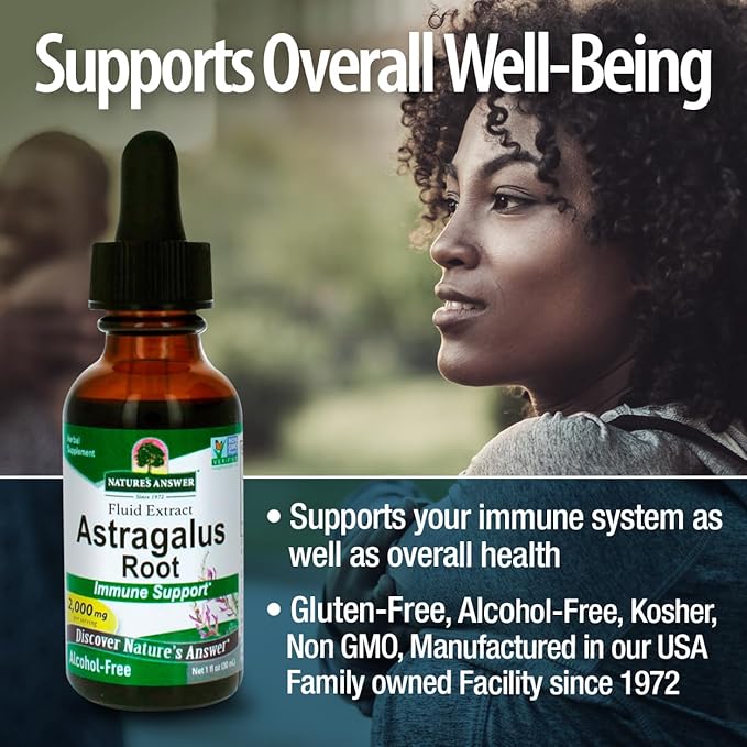 Nature's Answer Astragalus Root 1oz Extract | Promotes Overall Wellbeing | Super Concentrated 2000mg | Alcohol-Free, Gluten-Free, Kosher Certified & No Preservatives | Single Count