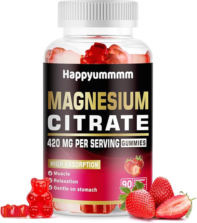 Magnesium Citrate Gummies 420mg per Serving - 90 Vegan Gummies - Promotes Healthy Relaxation, Muscle, Bone, & Energy Support (90 Strawberry Gummies).