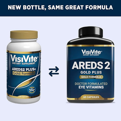 Doctor Formulated AREDS 2 Plus Eye Vitamins with Zeaxanthin Plus Lutein - Bilberry and Grape Seed Extract - Premium Eye Health Formula - 60 Eye Supplement Capsules of VisiVite Gold Plus