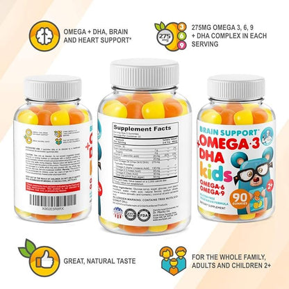 Omega 3 DHA Gummies and Vitamin D Gummies for Kids & Adults - No Fish Oil and Gluten Free Immune Health Plant Based Fiber Chewable