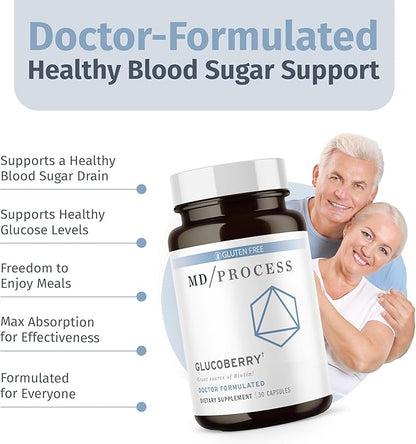 GlucoBerry by MD Process - Maqui Berry Extract with Chromium Picolinate for Blood Health Support - with Biotin and Gymnema Sylvestre - Doctor Formulated - 30 Capsules, 6 Pack