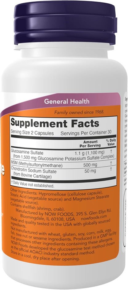NOW Supplements, Glucosamine & MSM plus Chondroitin Sulfate, Joint Health*, 60 Veg Capsules