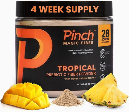 Pinch Magic Fiber Supplement Powder | Tropical Flavored Psyllium Husk Powder for Digestive Health & Gut Support | Sugar Free Supplement for Keto & Vegan Diets | USA-Made | 28-Day Supply
