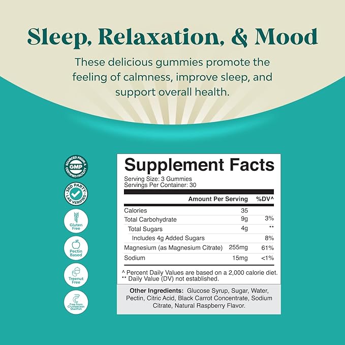 Extra Strength Calm Magnesium Gummies for Adults - Relaxing Magnesium Citrate Gummies with Elemental Mag - Sleep Aid Soft Chews Raspberry Flavored - Body & Mind Relaxation - 90 Count