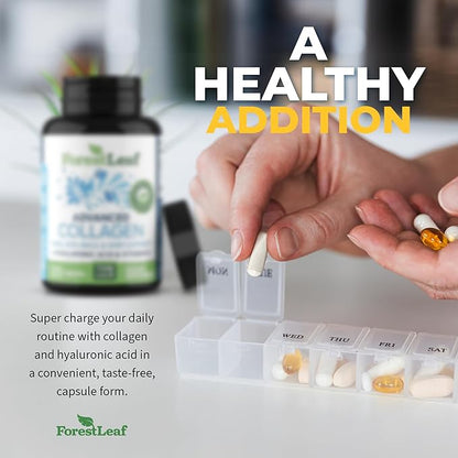 ForestLeaf Multi Collagen Pills with Hyaluronic Acid + Vitamin C | Hydrolyzed Collagen Supplements for Women or Men | Multi Collagen Capsules Peptides for Skin, Wrinkles, 120 Caps