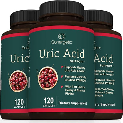 Sunergetic Premium Uric Acid Support Supplement – Uric Acid Cleanse & Kidney Support – Includes Tart Cherry, Chanca Piedra, Celery Extract & Turmeric - 120 Capsules