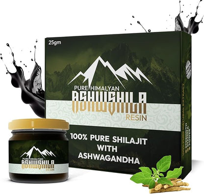 Shilajit Himalayan Pure Organic Resin Supplement for Men & Women with Ashwagandha, Natural Gold Grade for Energy & Immunity with 85+ Trace Minerals & Fulvic Acid | 25g, 83 Servings, 12 Weeks Supply.