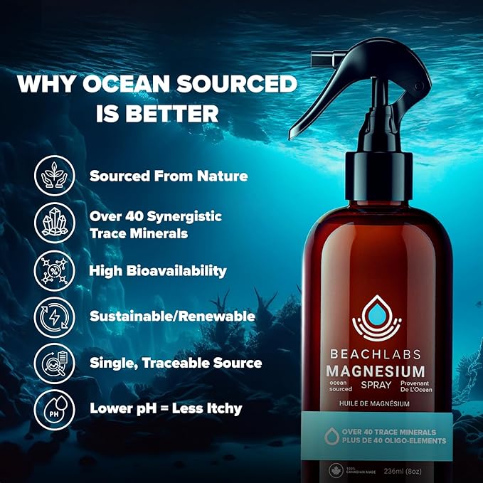 Magnesium Oil Spray - Ocean-Sourced Magnesium for Daily Wellness | 100% Natural with 40+ Trace Minerals | 8 fl oz