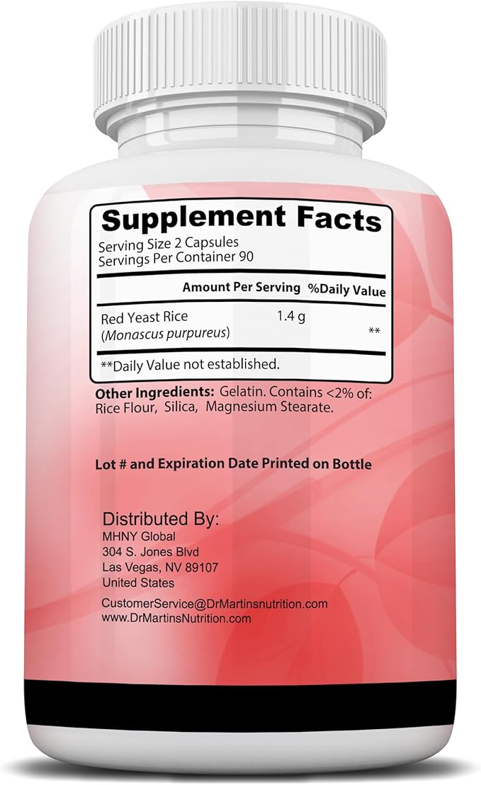 Red Yeast Rice Extract 1400mg Supplement 180 Count | Maintain Healthy Cholesterol Levels | Supports Cardiovascular & Blood Circulation For Healthy Heart, Digestion, Weight Management & Overall Health