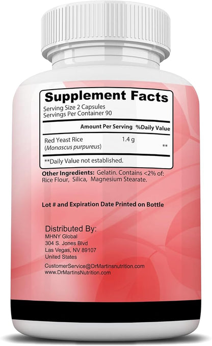 Red Yeast Rice Extract 1400mg Supplement 180 Count | Maintain Healthy Cholesterol Levels | Supports Cardiovascular & Blood Circulation For Healthy Heart, Digestion, Weight Management & Overall Health