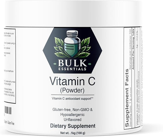 Pure Vitamin C Powder – 100g Supplement for Immune & Antioxidant Support – USA Made, Non-GMO & Gluten Free – 1g Ascorbic Acid Powder Per Serving
