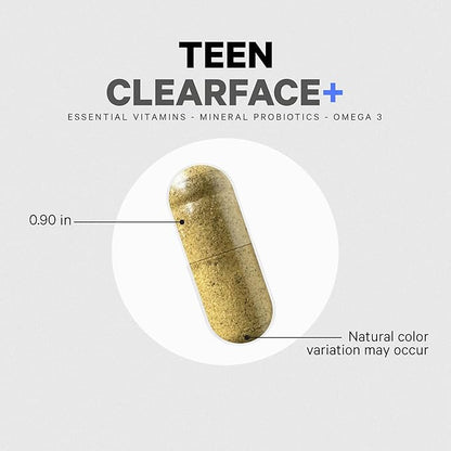 Codeage Teen Clearface Adolescent Face, Skin & Pimples, Vitamins A, C, D3, E, Pantothenic Acid, Niacin, Zinc Supplement Teenagers, Probiotics, L-Lysine, Omega-3, Oily Skin, Pores, Spots - 60 Capsules