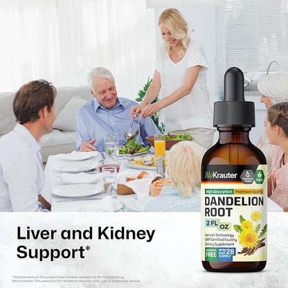BIO KRAUTER Dandelion Root Extract - Alcohol & Sugar Free Dandelion Tinture - Vegan Supplement for Cleansing & Immunity - 2 Fl. Oz - 28 Days of Supply