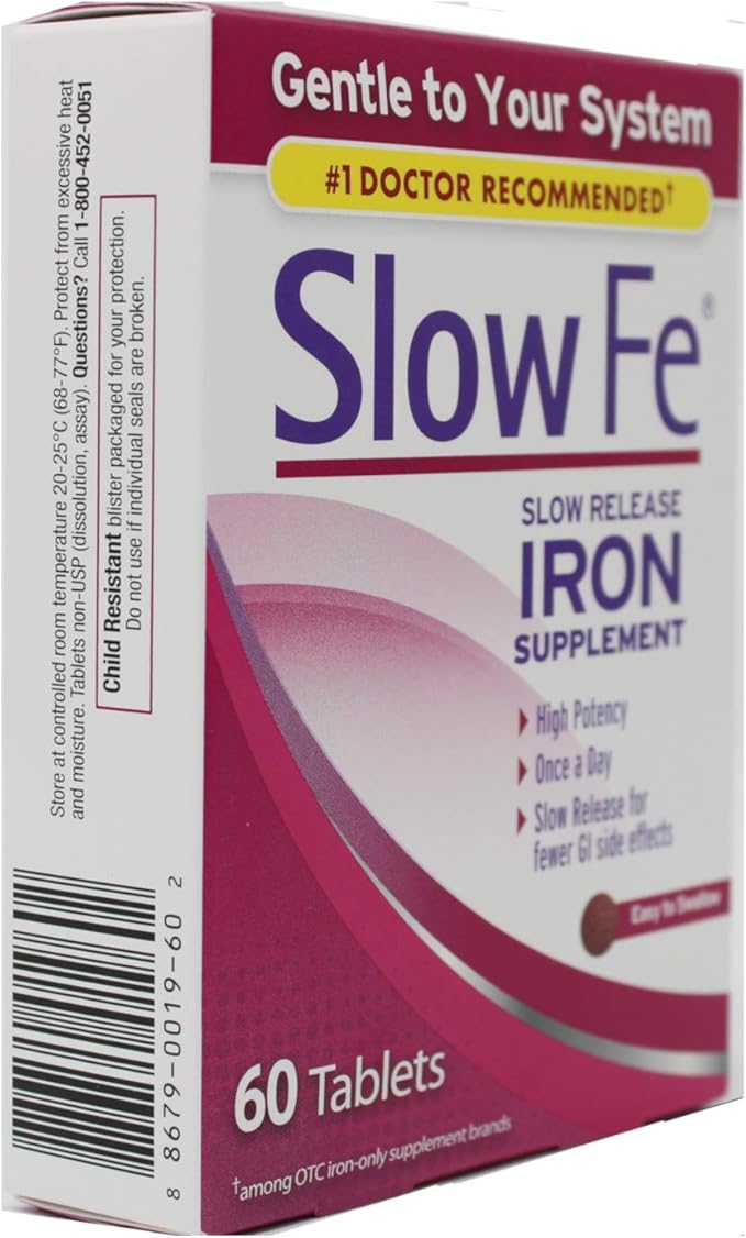 Slow Fe, High Potency Iron 45 mg, Slow Release - 60 Tablets - Pack of 2