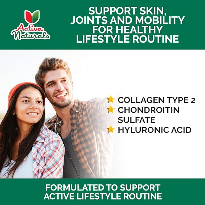 Collagen Type 2 Hydrolyzed Supplement with Chondroitin and Hyaluronic, for Healthy Hair, Skin, Nails, and Joints, No Fillers, Additives, and No Artificial Colors - 120 Vegetarian Capsules
