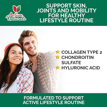 Collagen Type 2 Hydrolyzed Supplement with Chondroitin and Hyaluronic, for Healthy Hair, Skin, Nails, and Joints, No Fillers, Additives, and No Artificial Colors - 120 Vegetarian Capsules