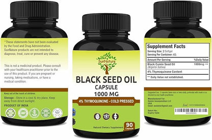 Black Seed Oil Capsules 1000 mg Softgel | 90 Capsules for Men & Women
