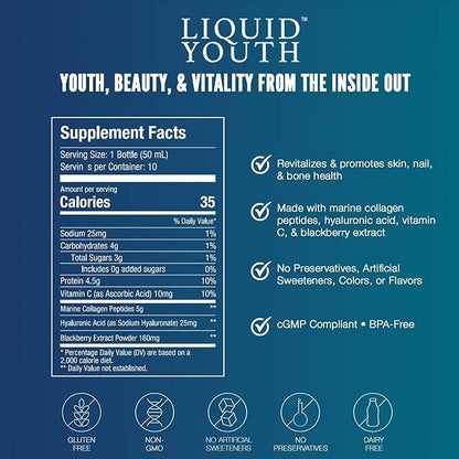 Liquid Collagen Elixir Shot for Women & Men - Premium Liquid Marine Collagen for Hair Growth, Skin, Nail, Bone & Joint Health - Travel-Friendly (Very Berry, 10 Servings Per Box)