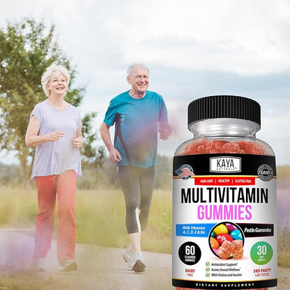 Kaya Naturals Adult Multi Vitamin Gummy, Biotin, Vitamin A, C & E, Including Zinc &Vitamin B-12, Folic Acid, Strawberry Flavor | Gluten-Free multivitamins Sweet Adult Gummies - 60 Gummies