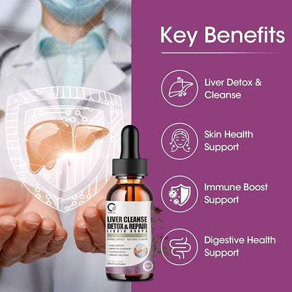 2 Pack Liver Cleanse Detox & Repair Liquid Drops with Milk Thistle, Artichoke Extract, Liver Supplement for Liver Cleanse & Detox, Antioxidant, Digestive Support,Vegan - 4 Fl Oz