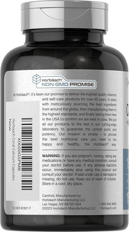 Horbäach Coral Calcium 1500mg Capsules | 150 Count | Plus Magnesium | Non-GMO & Gluten Free Supplement