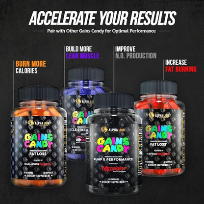 ALPHA LION Gains Candy, Supplement Pills That Support Weight Loss, Muscle Building, Decrease Body Fat, Upgrade Energy & Workout Performance, 60 Capsules (DHB Berberine-GlucoVantage®)