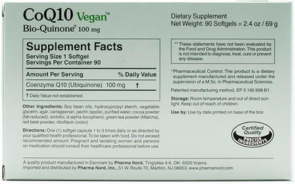 CoQ10 Vegan Bio-Quinone 100 mg, 90 Softgels | Premium Plant-Based Coenzyme Q10 Supplement with Non-GMO Ingredients for Optimal Health | High Absorption Formula for Heart Health and Energy Production