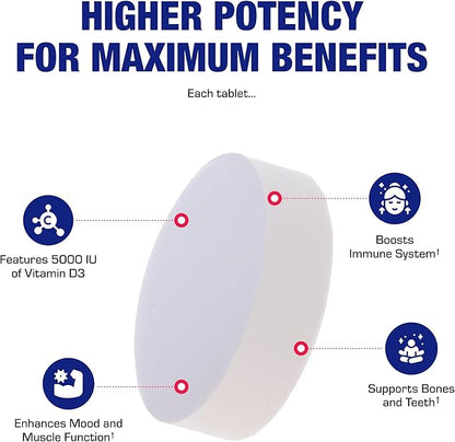 High Strength Vitamin D3 5000 IU - Clinical Formula Vitamin D Supplement for Men and Women for Bone Teeth Muscle Mood and Immune Support - High Absorption Vegetarian Microtabs (60 Day Supply)