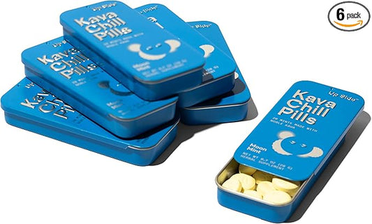 Up Side Kava Chill Pills, Kava Kava Candy Moon Mint Flavor, Natural Supplement for Calm & Stress Support, 6 Pack 20 Mints