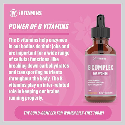 B Complex Vitamins for Women | Helps to Improve Brain Function, Digestion, Energy, & More | B Vitamins Complex for Women | Vitamin B Complex | B Complex Vitamins | B12 Complex | 1 fl oz