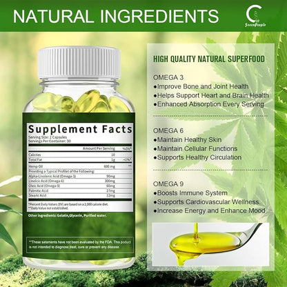 GPGP GreenPeople 100% Natural Hemp Oil Capsules - 180 Servings - Extra Strength Hemp Oil Extract for Stress, Sleep & Mood Support, Rich in Omega 3, 6, 9