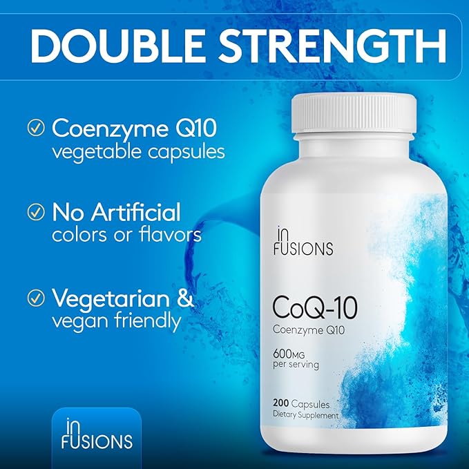 Infusions Maximum Strength Pure CoQ10 600mg 200 Capsules High Absorption Gluten Free Non-GMO (2)