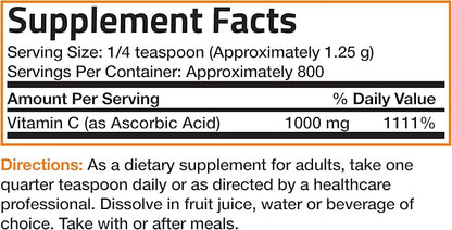 Vitamin C Powder Pure Ascorbic Acid Soluble Fine Non GMO Crystals – Promotes Healthy Immune System and Cell Protection – Powerful Antioxidant - 1 Kilogram (2.2 Lbs)