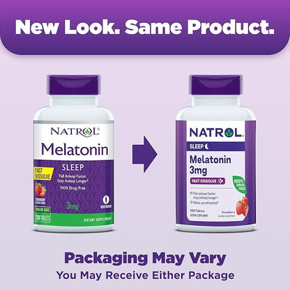 Natrol Fast Dissolve Melatonin 3 mg, Supplements for Restful Sleep, Sleep Support for Adults, 200 Strawberry-Flavored Melatonin Tablets, Up to a 200 Day Supply
