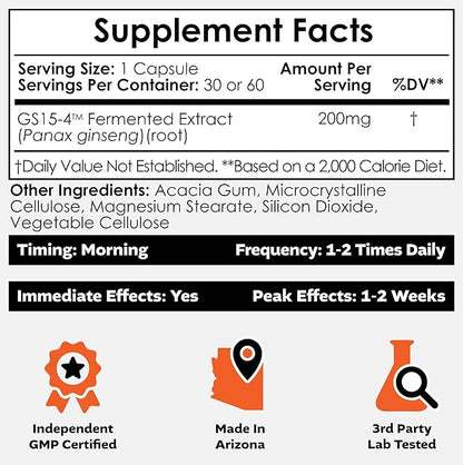 Nootropics Depot GS15-4 Panax Ginseng Extract Capsules | 200mg | 60 Count | Ayurvedic Herb | Natural Adaptogen | Supports Healthy Stress Levels