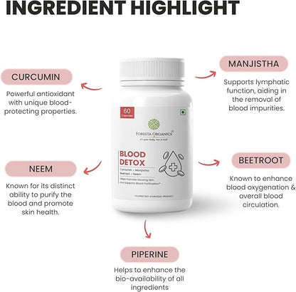 Blood' Detox Ayurvedic Natural Extracts of Neem, Curcumin, Betroot & Manjistha- 60 Count (Pack of 1)