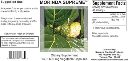 Supreme Nutrition Morinda Supreme, 130 Whole Noni Fruit Vegetarian Capsules | 3 Pack