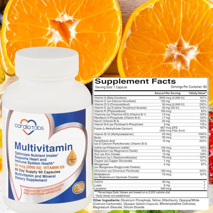 Multivitamin - Heart and Immunity Supplements for Men & Women, Multivitamin for Men & Women, with Minerals B-Vitamin Complex, Vitamins A, C, E, K and 2000 IU Vitamin D3, 60-Count Bottle