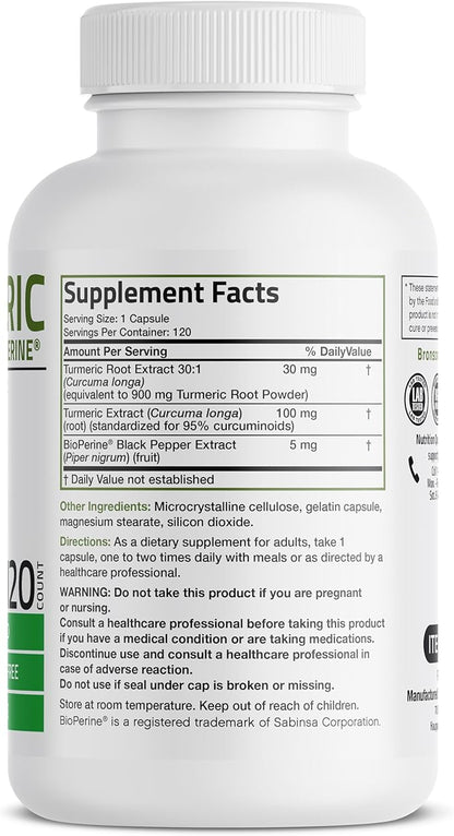 Turmeric Curcumin with BioPerine - High Potency Premium Joint Support with 95% Standardized Curcuminoids - Non-GMO Capsules with Black Pepper - 120 Count