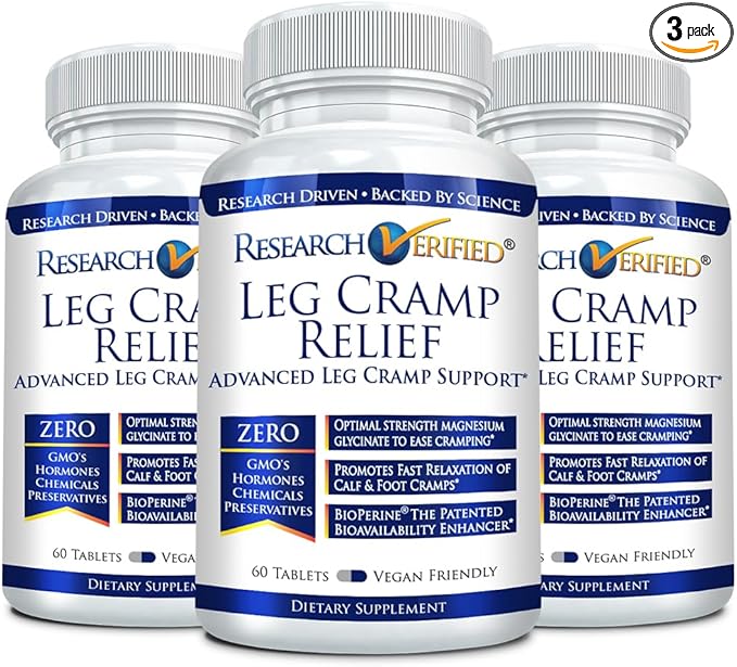 Research Verified Leg Cramps - Magnesium, B Vitamins, Ginger, Chamomile, BioPerine - Circulation Support - Vegan - 180 Capsules, 3 Month Supply