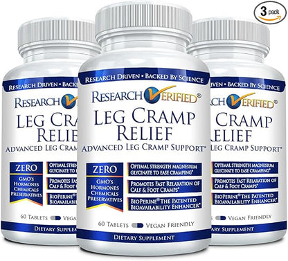 Research Verified Leg Cramps - Magnesium, B Vitamins, Ginger, Chamomile, BioPerine - Circulation Support - Vegan - 180 Capsules, 3 Month Supply