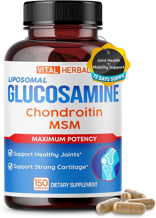 VITAL HERBAL Liposomal Glucosamine with Chondroitin, MSM- Maximum Potency- Support Joints, Cartilage- Made in The USA
