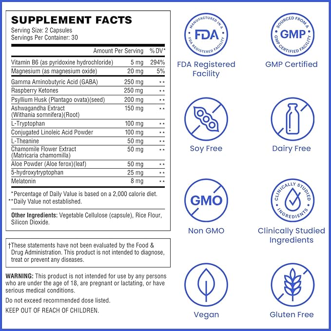 Wellthy Night Time Thermogenic - Vitamin B6, Ashwagandha & Melatonin - Nighttime Thermogenic for Women - Belly Thermogenic - Natural Weight Loss Supplements for Women, 60ct