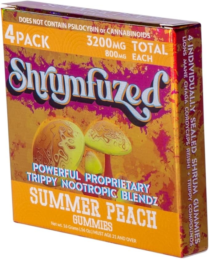 Proprietary Nootropic Gummy 3200mg - Lion's Mane, Reishi, Chaga, and Cordycep Nootropic Tripee Mushroom Blend (4, Summer Peach)